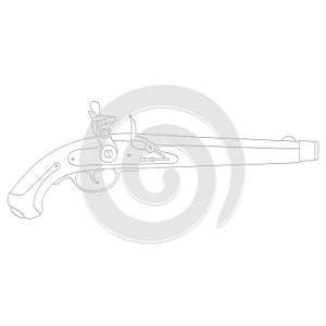 Vector monochrome icon with old  pistol