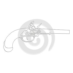 Vector monochrome icon with old  pistol