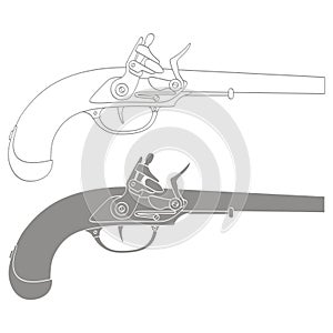 Vector monochrome icon with old  pistol