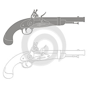 Vector monochrome icon with old  pistol