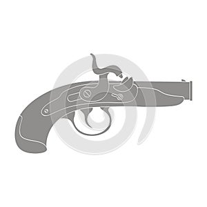 Vector monochrome icon with old pistol