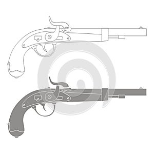 Vector monochrome icon with old pistol