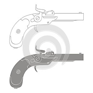 Vector monochrome icon with old pistol