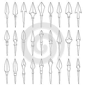 Vector monochrome icon set with ancient Arrowheads