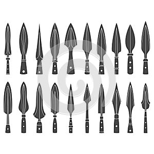 Vector monochrome icon set with ancient spearhead photo