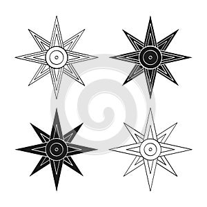 Vector monochrome icon set with ancient Sumerian symbol Star of Ishtar