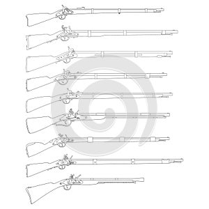 Vector monochrome icon  set with Antique Rifles