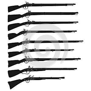 Vector monochrome icon  set with Antique Rifles