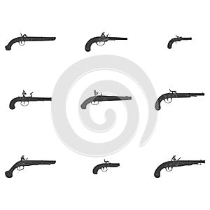 Vector monochrome icon set with old pistols