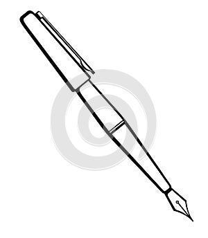 Vector monochrome illustration of ink pen logo. photo