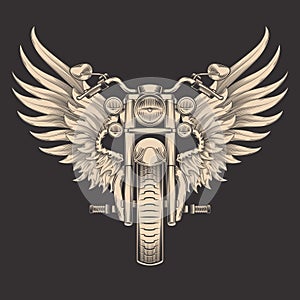 Vector monochrome illustration of motorcycle with wings.