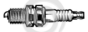 Vector monochrome illustration with spark plug on white background photo
