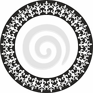 Vector monochrome Kazakh national round pattern, frame.