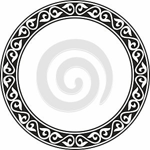 Vector monochrome Kazakh national round pattern, frame.