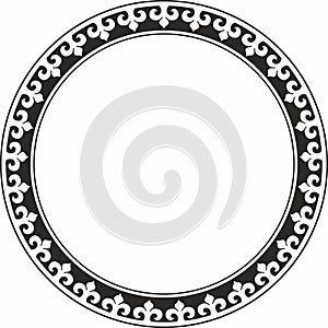 Vector monochrome Kazakh national round pattern, frame.