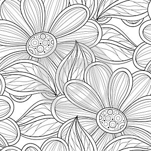 Vector Monochrome Seamless Floral Pattern