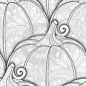 Vector Monochrome Seamless Pattern with Decorative Pumpkin