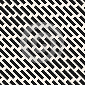 Vector monochrome seamless pattern with diagonal dash lines, rectangles, stripes