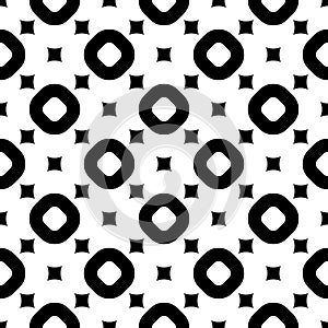 Vector monochrome seamless pattern, rings & rhombuses