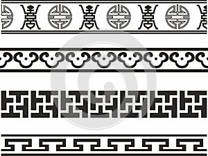 Vector monochrome seamless set of Chinese folk ornaments