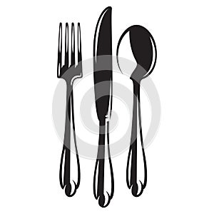 Vector monochrome set of cutlery - fork spoon knife