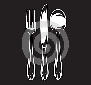 Vector monochrome set of cutlery - fork spoon knife