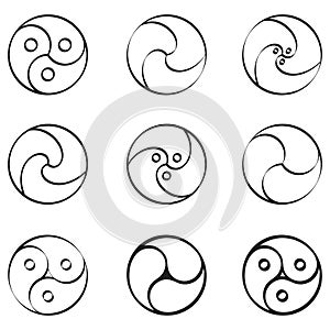 Vector monochrome set with Gankyil tibetan symbol