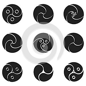 Vector monochrome set with Gankyil tibetan symbol