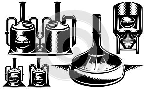 Vector monochrome set of various brewing machines