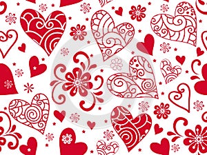 Vector monochrome valentines pattern with hearts and stars in doodle style