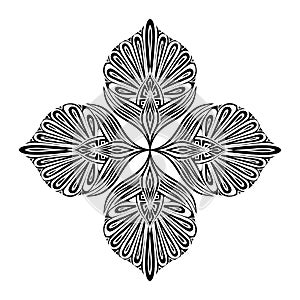 Vector monochrome vintage mandala illustration. Clip art tracery black flower damask ornament isolated from background