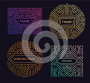 Vector monogram design elements in trendy vintage and mono line style with space for text - abstract golden geometric