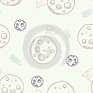 Vector Moon Conquest with Landing Rocket seamless pattern background.