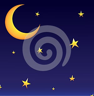 Vector moon whit stars and blue sky