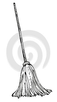 Vector mop illustration, old-fashioned mop with wooden stick