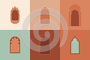 Vector moroccan shapes set. Architectural elements, arabic silhouettes of windows and doorways. Arabic badge design.