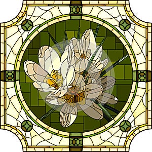 Vector mosaic illustration with blooming bouquet of white crocuses.