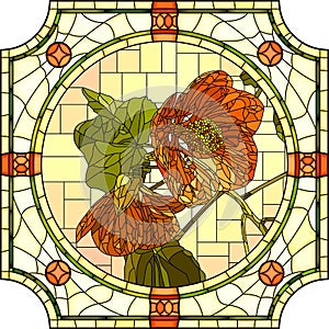 Vector mosaic illustration of blooming two orange abutilon.
