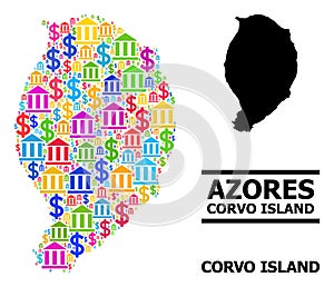 Vector Mosaic Map of Corvo Island of Bank and Commercial Parts