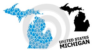 Vector Mosaic Map of Michigan State of Water Drops and Solid Map