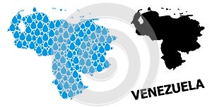 Vector Mosaic Map of Venezuela of Water Dews and Solid Map