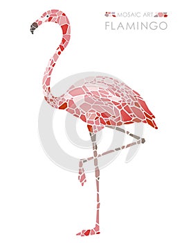Vector Mosaic Pink Flamingo Isolated On A White Background.