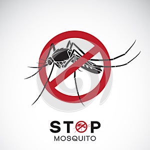 Vector of mosquito in red stop sign on white background. Insect.