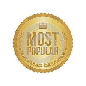 Vector Most Popular Gold Sign, Round Label photo