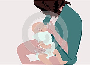 Vector of mother breastfeeding her baby. Newborn child