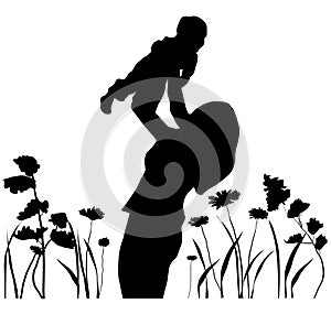 Vector Mother and Child, Mother`s Day Floral background.