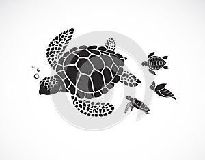 Vector of mother turtle and baby turtle on a white background. Reptile. Animals. Easy editable layered vector illustration