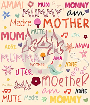 Vector Mothers Day poster with words for mother in