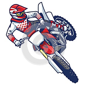 Motocross rider doing jumping whip trick photo