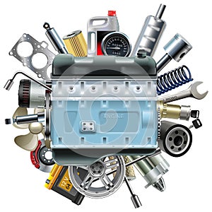 Vector Motor Engine with Car Spares